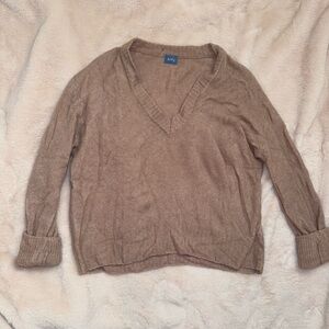 Neely Camel Oversized V-Neck Sweater with Cuffs